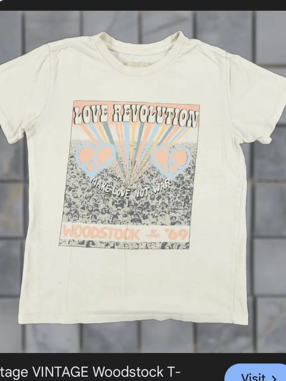 Vintage Woodstock '69 Love Revolution Graphic Tee - Cream